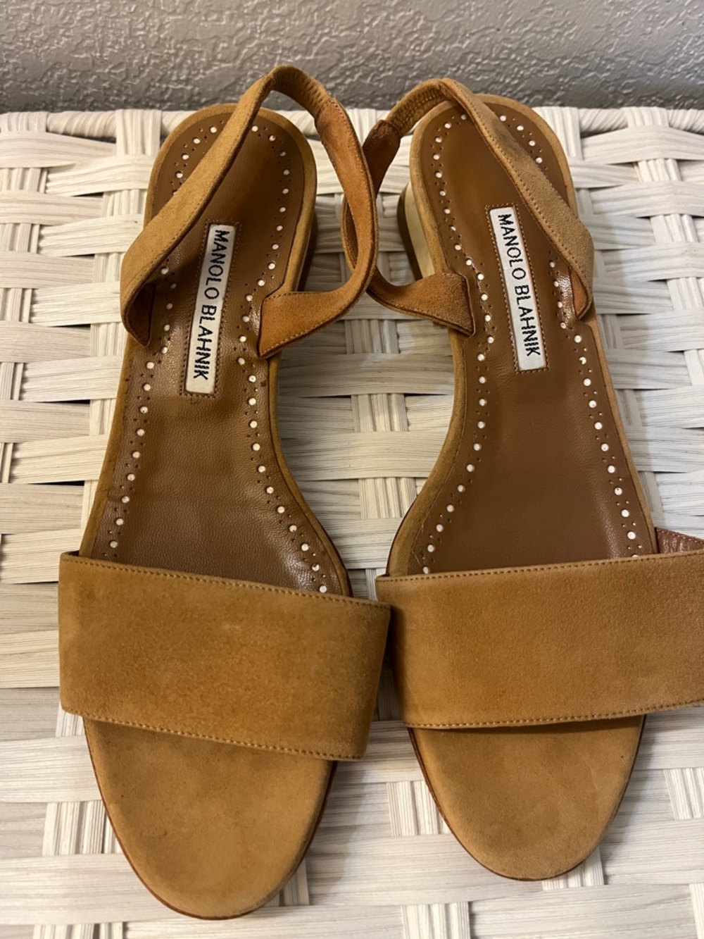 Manolo Blahnik Brown Suede Sandals 30MM sling back size 38 US 8